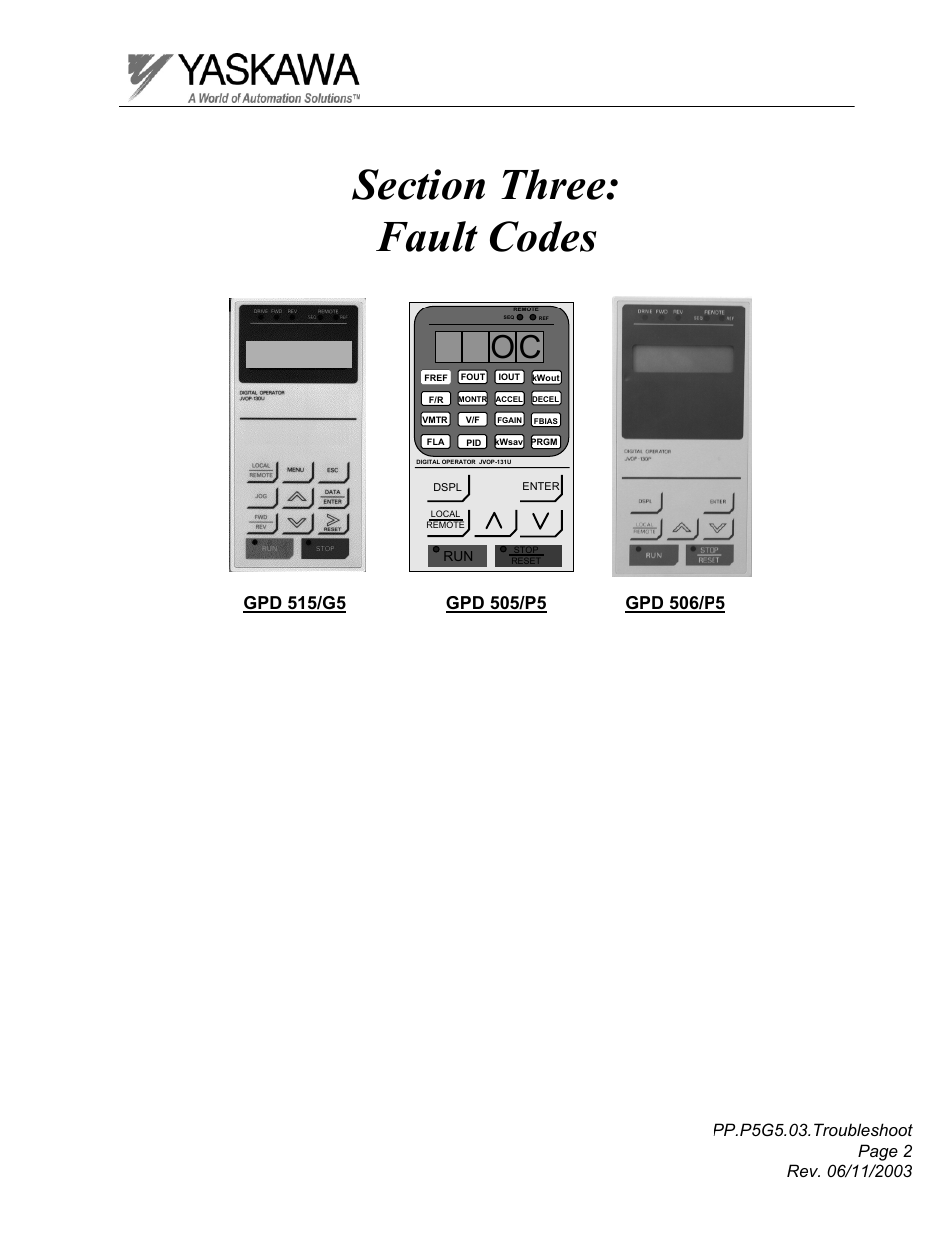 Gpd 515/g5 | Yaskawa GPD 506/P5 Section Three User Manual | Page 2 / 67