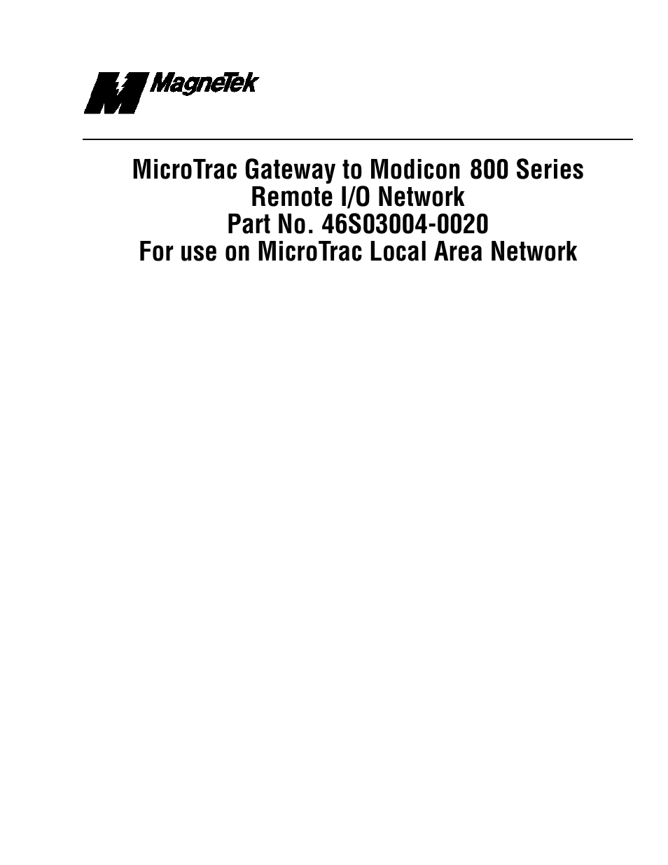 Yaskawa Modicon 800 Series Remote I/O Network for use on Microtrac LAN User Manual | 26 pages