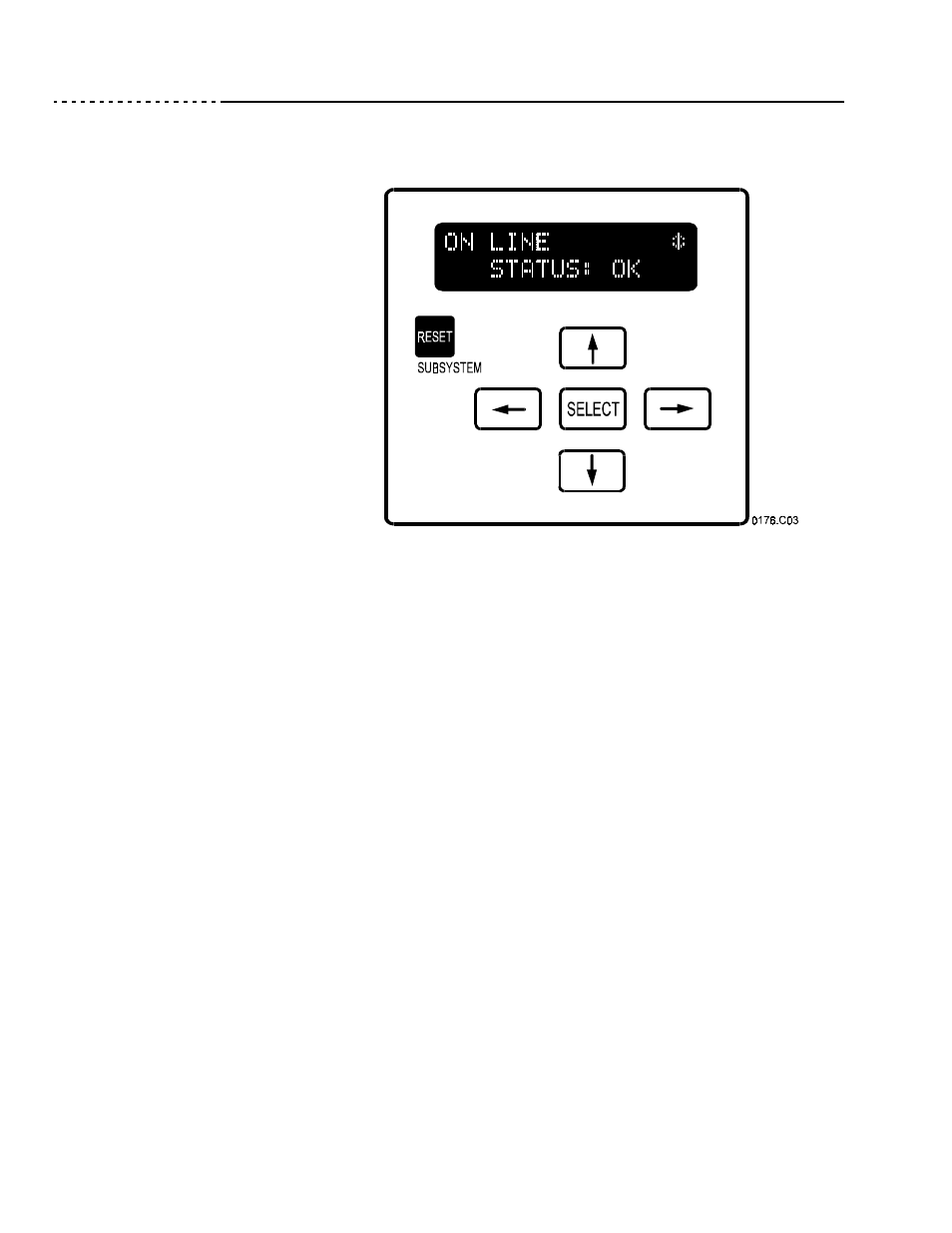 Display/ operation panel, Figure 4 display/operation panel, Display/operation panel | Liquid crystal display (lcd), Reset switch, Select switch, Navigation switches (up, down, left, right) | Ciprico 6500 User Manual | Page 22 / 92