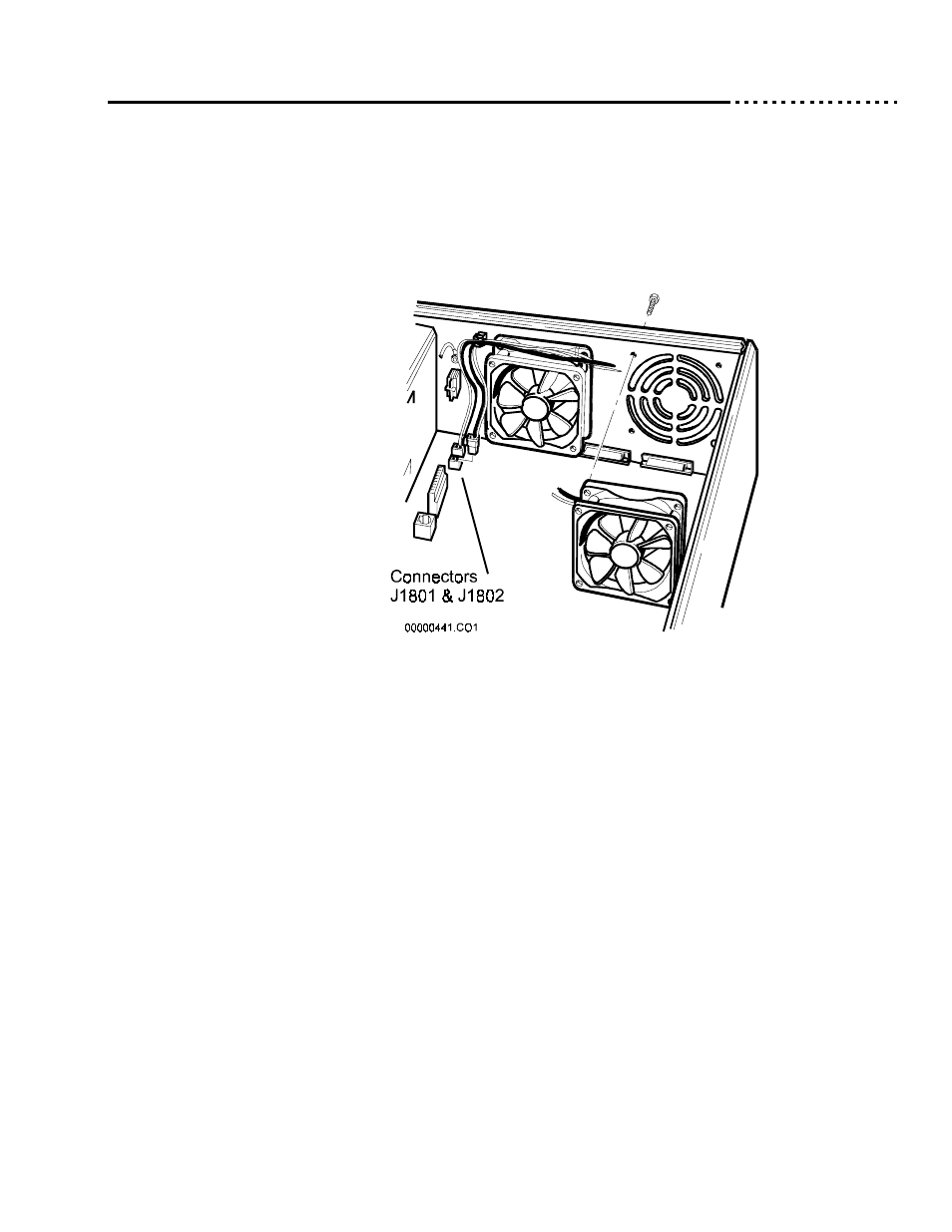 Cooling fan removal, Perform top cover removal procedure as describe, Disconnect the fan’s two-wire power connector f | Figure 23 cooling fan removal/replacement, Remove the four screws securing the cooling fan, Remove cooling fan from enclosure, Replacement | Ciprico 6500 User Manual | Page 73 / 92