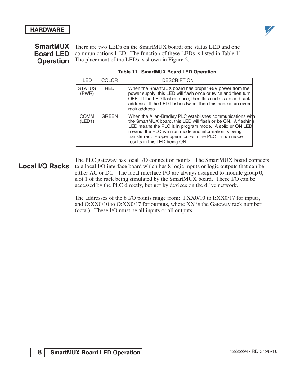 Smartmux board led operation, Local i/o racks | Yaskawa PLC-5 User Manual | Page 11 / 33