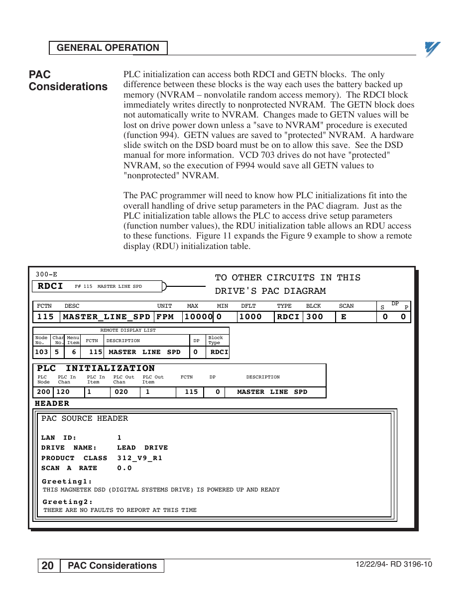 Pac considerations, Rdci, Plc initialization | Yaskawa PLC-5 User Manual | Page 23 / 33