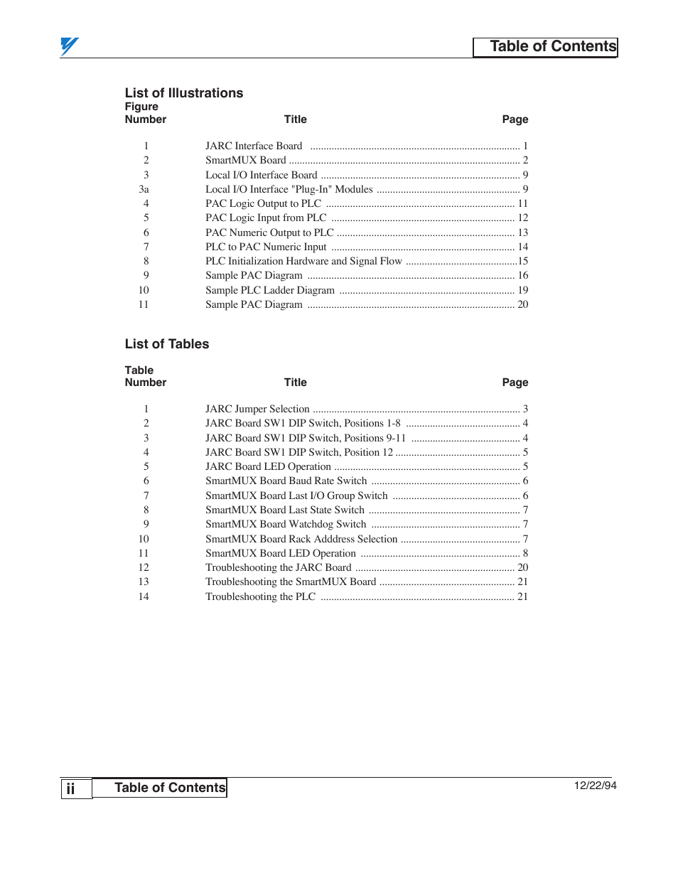 Table of contents ii | Yaskawa PLC-5 User Manual | Page 3 / 33