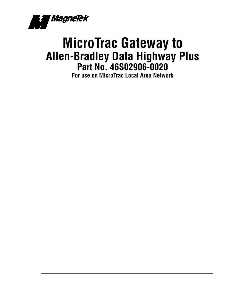 Yaskawa MicroTrac Gateway to Allen-Bradley Data Highway Plus for use with Microtrac LAN User Manual | 8 pages