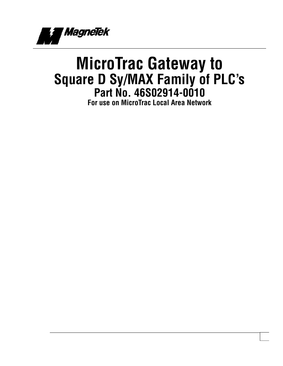 Yaskawa Microtrac Gateway to Square D Sy/MAX Family of PLCs for use with Microtrac LAN User Manual | 13 pages