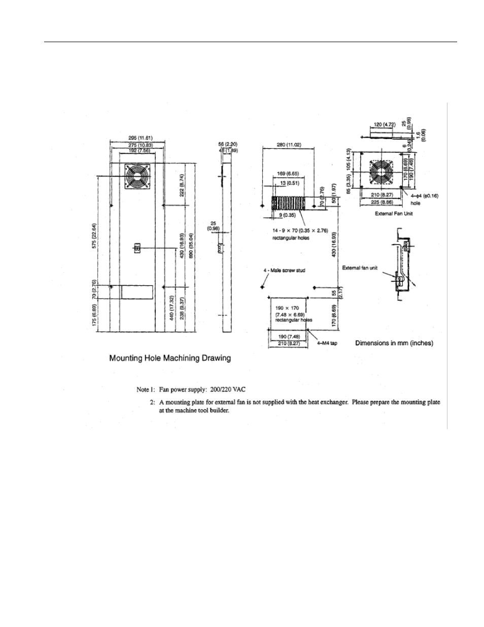 12 heat exchanger, 1 1.12.1 external dimensions of rex1550 | Yaskawa YASNAC PC NC Connecting Manual User Manual | Page 169 / 193