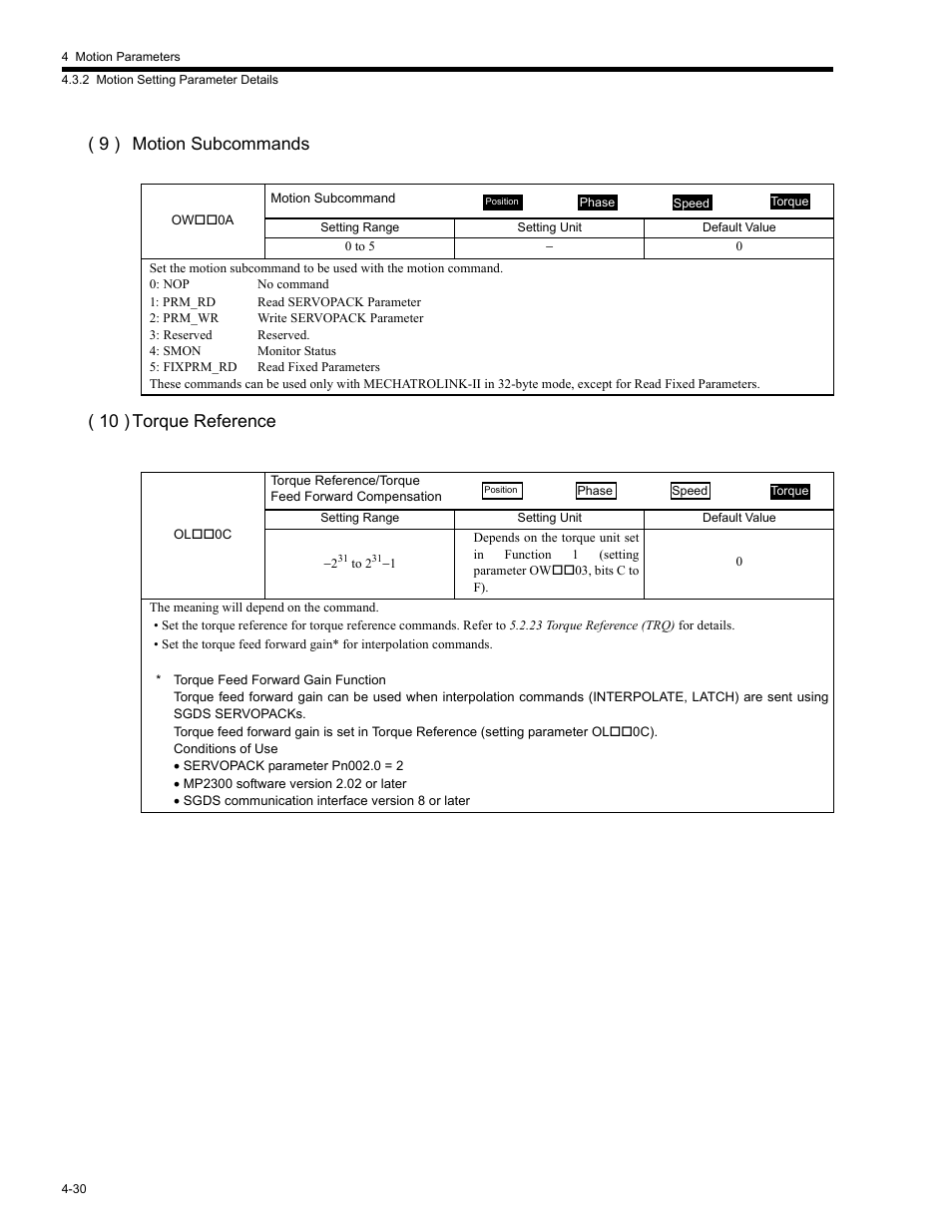 9 ) motion subcommands ( 10 ) torque reference | Yaskawa MP2200 Machine Controller User Manual | Page 150 / 529