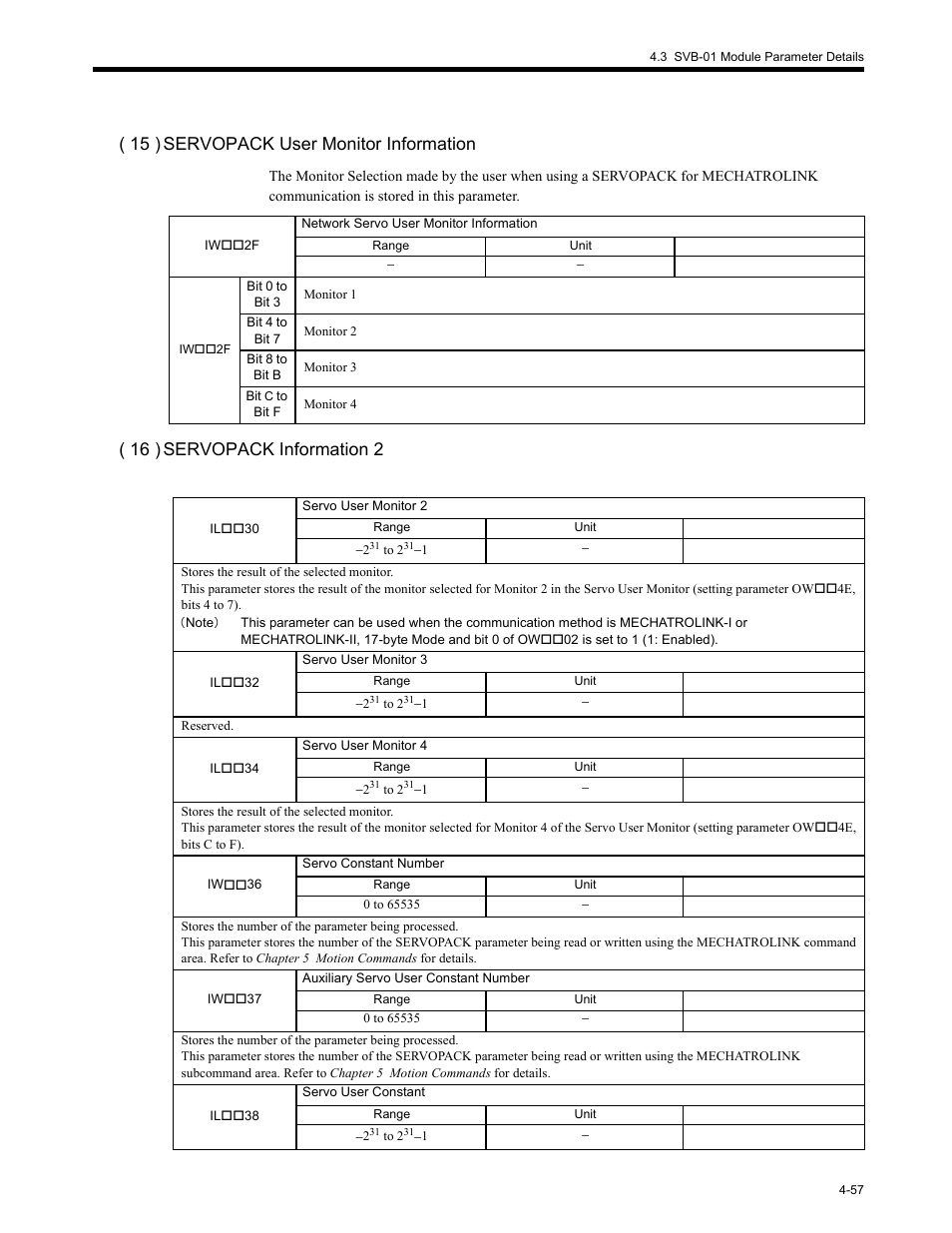 15 ) servopack user monitor information, 16 ) servopack information 2 | Yaskawa MP2200 Machine Controller User Manual | Page 177 / 529