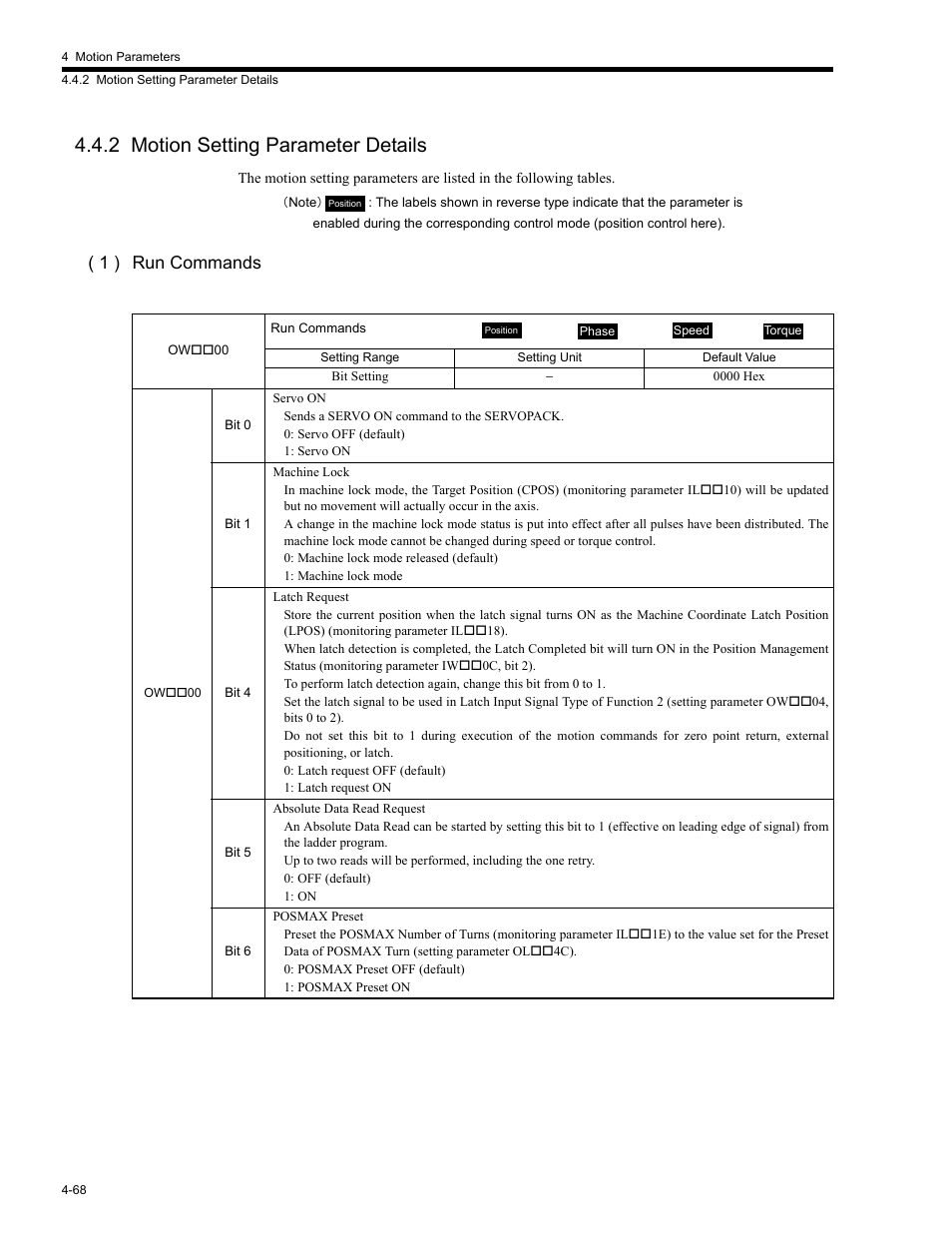 2 motion setting parameter details, 2 motion setting parameter det, 2 motion setting parameter details -68 | 1 ) run commands | Yaskawa MP2200 Machine Controller User Manual | Page 188 / 529