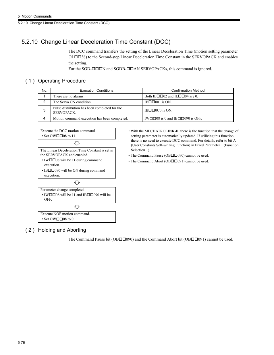 10 change linear deceleration time constant (dcc), 10 cha, 1 ) operating procedure ( 2 ) holding and aborting | Yaskawa MP2200 Machine Controller User Manual | Page 306 / 529