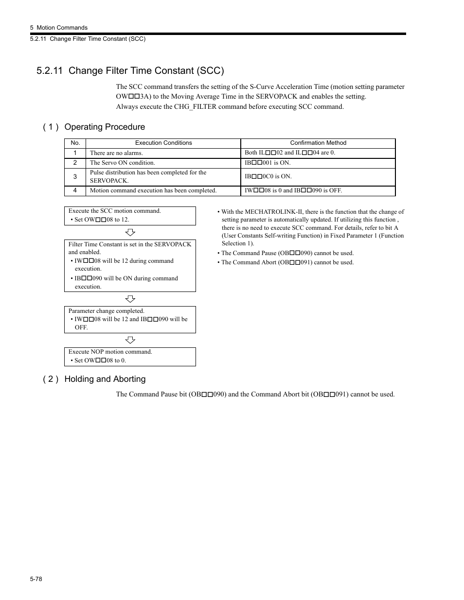 11 change filter time constant (scc), 11 change filter time constant (scc) -78, 1 ) operating procedure ( 2 ) holding and aborting | Yaskawa MP2200 Machine Controller User Manual | Page 308 / 529