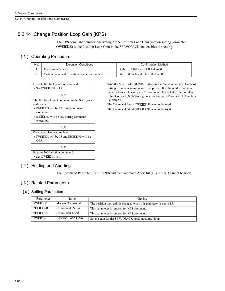14 change position loop gain (kps), 14 change position, 14 change position loop gain (kps) -84 | 1 ) operating procedure ( 2 ) holding and aborting, 3 ) related parameters | Yaskawa MP2200 Machine Controller User Manual | Page 314 / 529