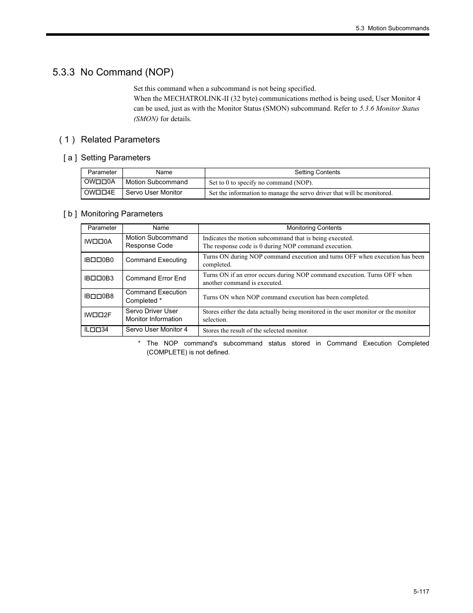 3 no command (nop), 3 no command (nop) -117, 1 ) related parameters | Yaskawa MP2200 Machine Controller User Manual | Page 347 / 529