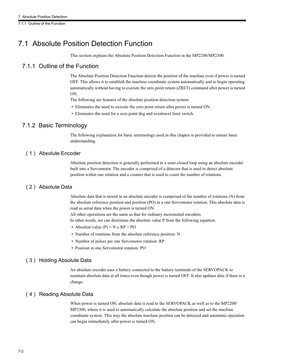 1 absolute position detection function, 1 outline of the function, 2 basic terminology | 1 absolute, 1 outline of, 2 basic, 1 absolute position detection function -2 | Yaskawa MP2200 Machine Controller User Manual | Page 386 / 529