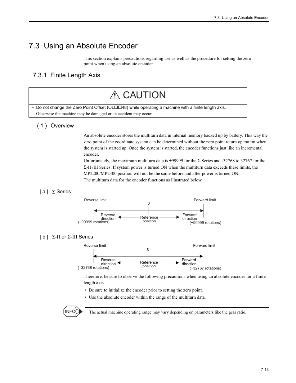 3 using an absolute encoder, 1 finite length axis, 3 using an | 1 finite, 3 using an absolute encoder -13, 1 finite length axis -13, Caution | Yaskawa MP2200 Machine Controller User Manual | Page 397 / 529