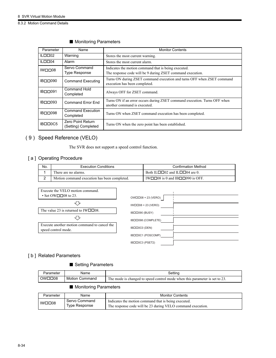 9 ) speed reference (velo), A ] operating procedure [ b ] related parameters | Yaskawa MP2200 Machine Controller User Manual | Page 450 / 529