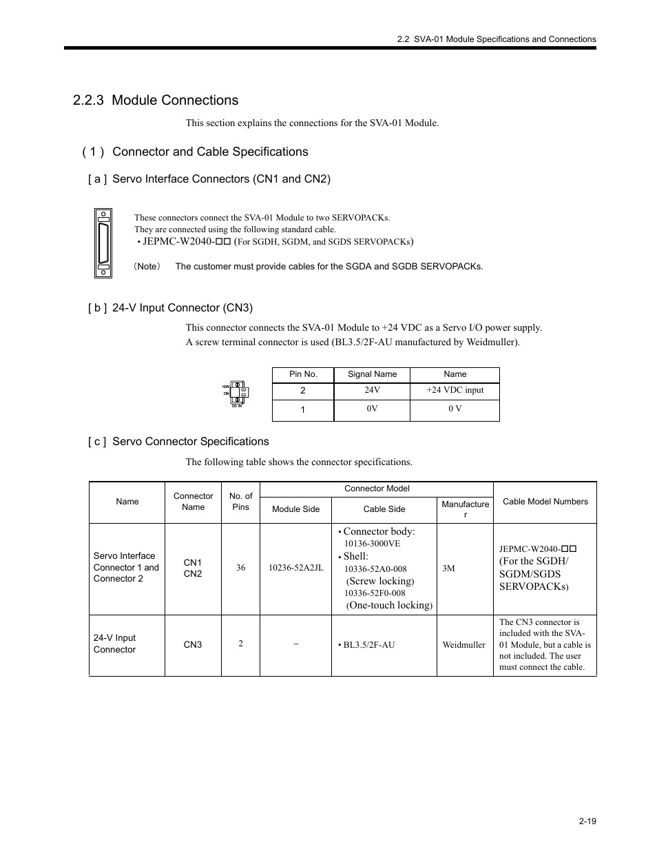 3 module connections, 3 module, 3 module connections -19 | 1 ) connector and cable specifications | Yaskawa MP2200 Machine Controller User Manual | Page 65 / 529