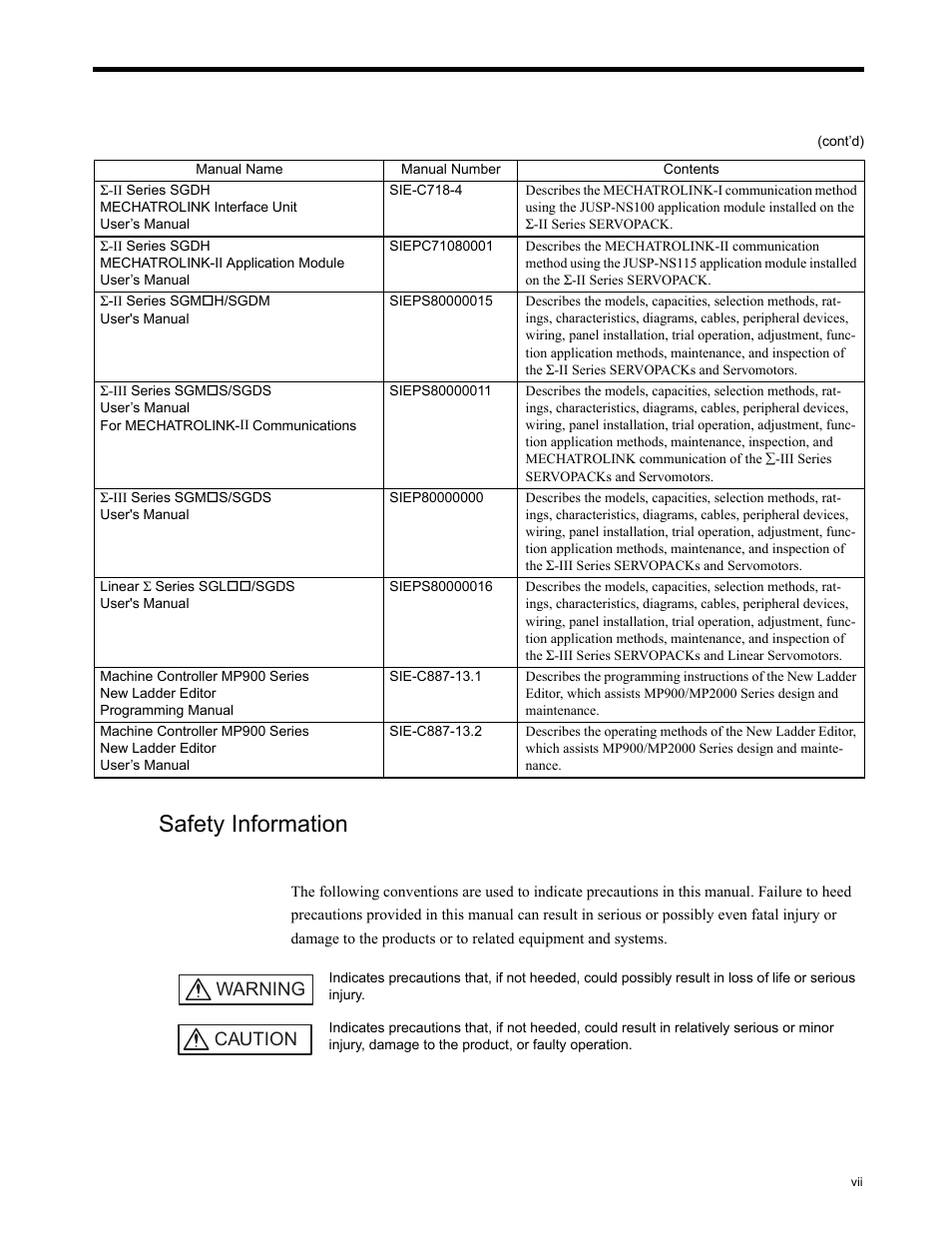 Safety information, Warning caution | Yaskawa MP2200 Machine Controller User Manual | Page 7 / 529