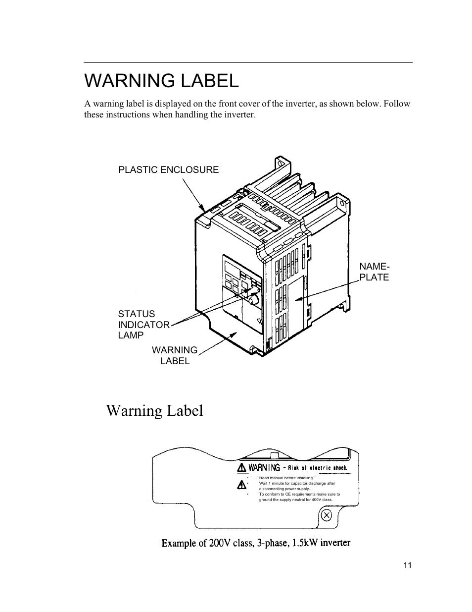Warning label | Yaskawa VS mini J7 Series User Manual | Page 11 / 118