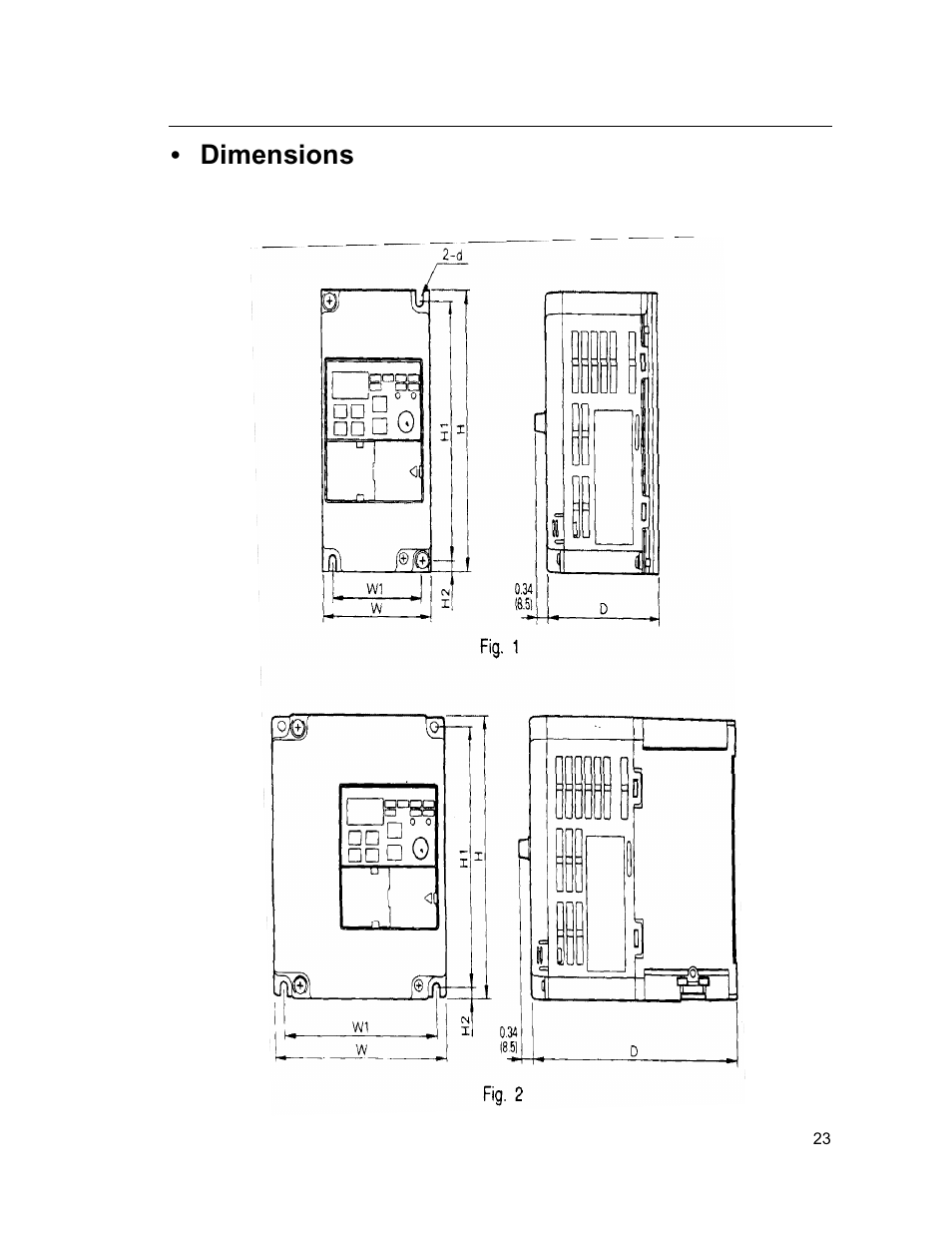 Dimensions | Yaskawa VS mini J7 Series User Manual | Page 23 / 118