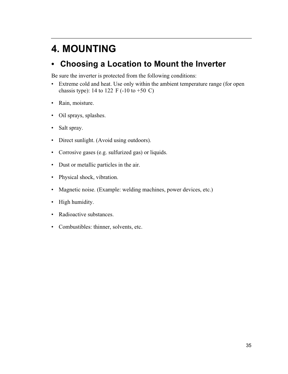 Mounting, Choosing a location to mount the inverter | Yaskawa VS mini J7 Series User Manual | Page 35 / 118