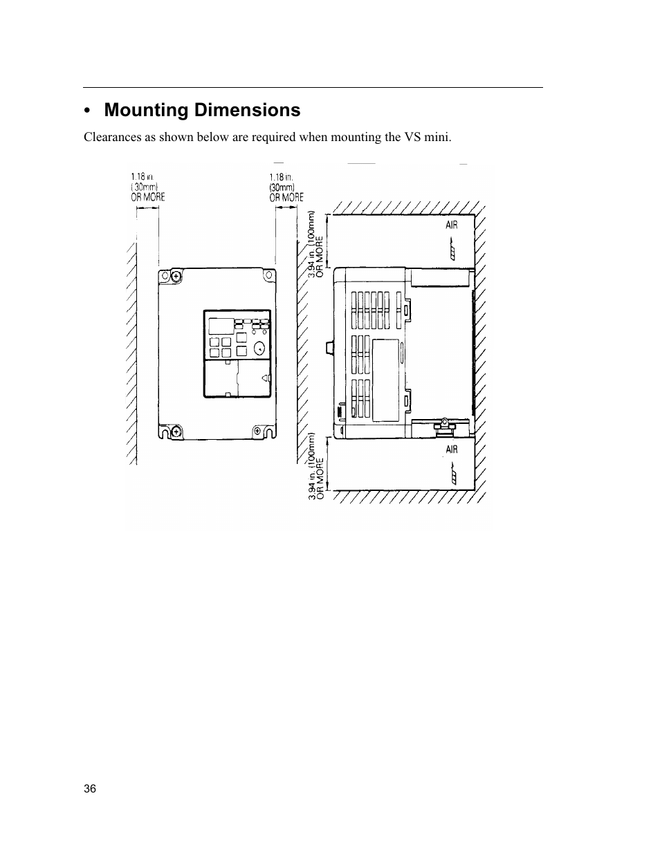 Mounting dimensions | Yaskawa VS mini J7 Series User Manual | Page 36 / 118