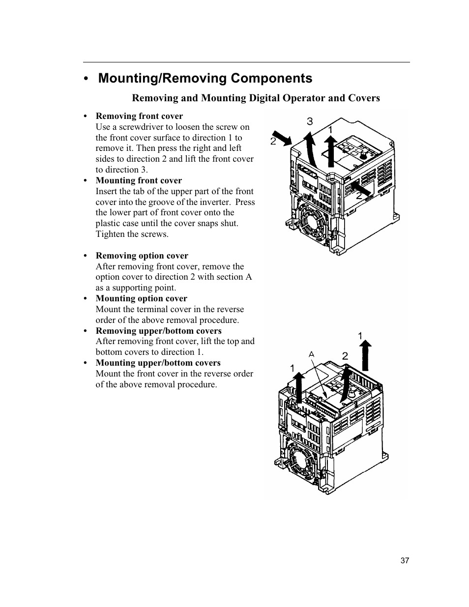 Mounting/removing components | Yaskawa VS mini J7 Series User Manual | Page 37 / 118