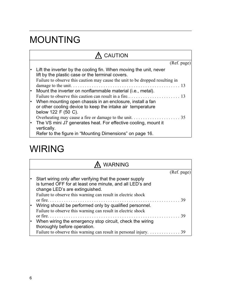 Mounting wiring | Yaskawa VS mini J7 Series User Manual | Page 6 / 118