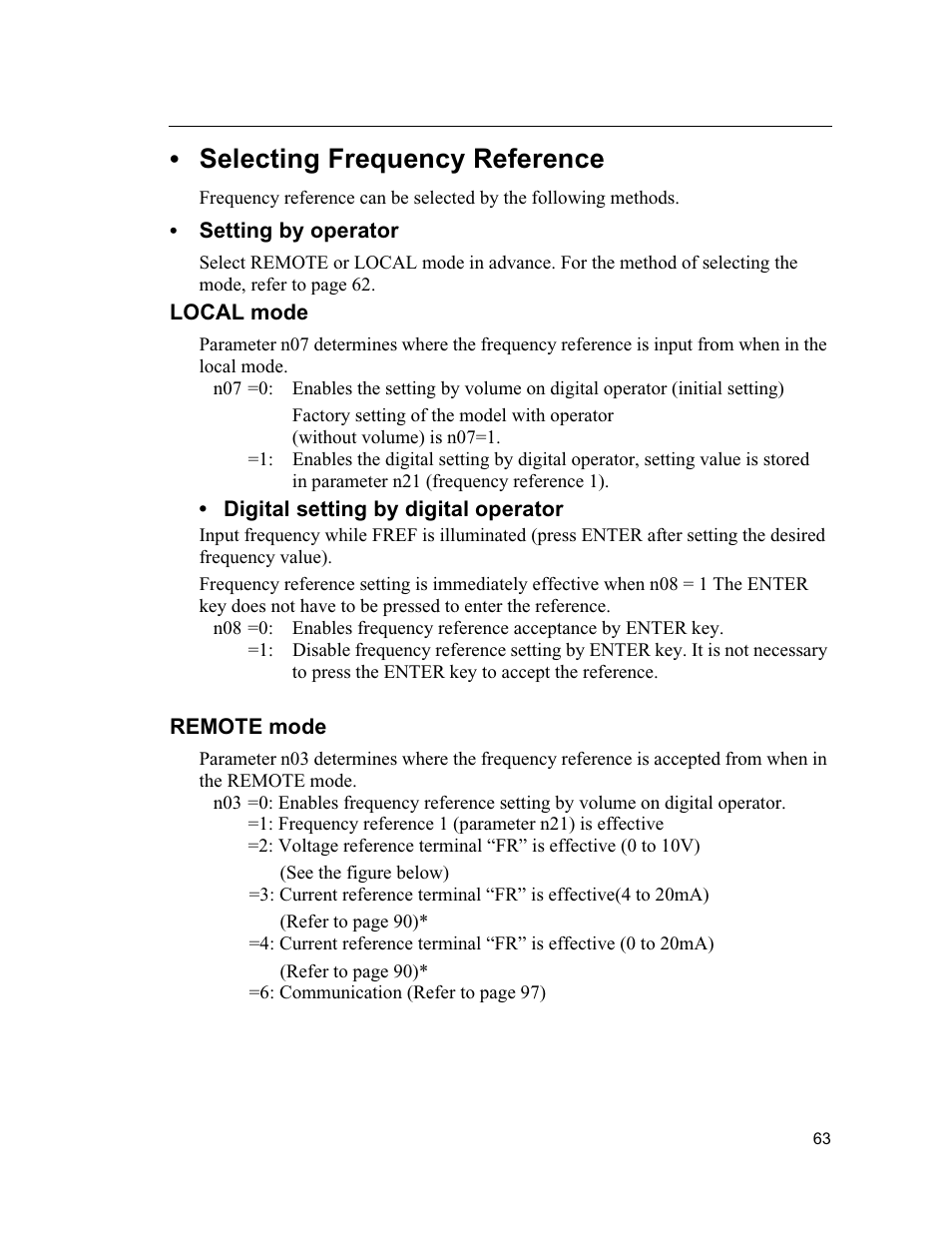 Selecting frequency reference | Yaskawa VS mini J7 Series User Manual | Page 63 / 118