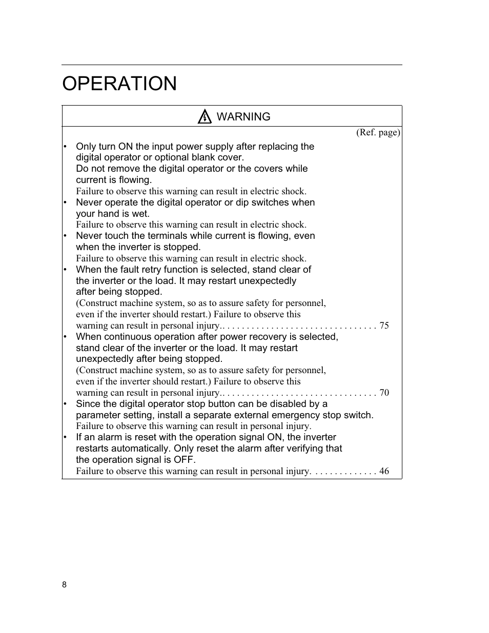 Operation | Yaskawa VS mini J7 Series User Manual | Page 8 / 118