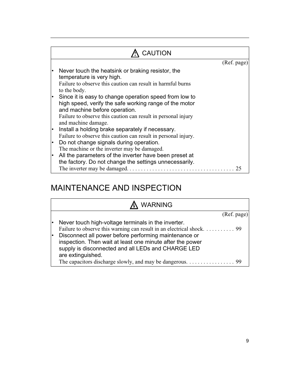 Maintenance and inspection | Yaskawa VS mini J7 Series User Manual | Page 9 / 118