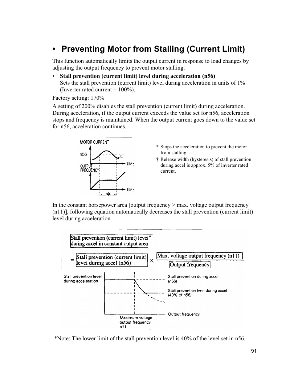 Preventing motor from stalling (current limit) | Yaskawa VS mini J7 Series User Manual | Page 91 / 118