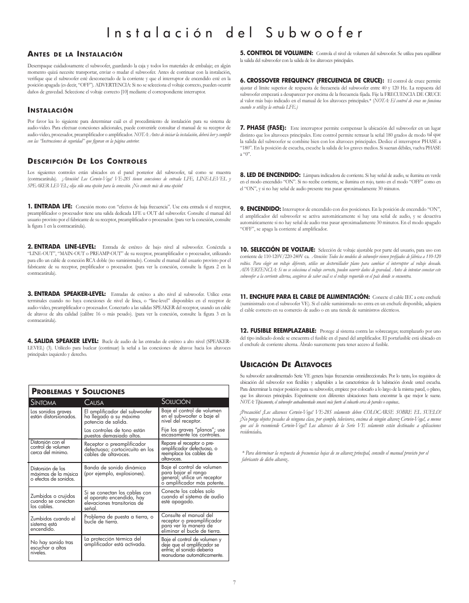 Cerwin-Vega VE-5C User Manual | Page 11 / 24
