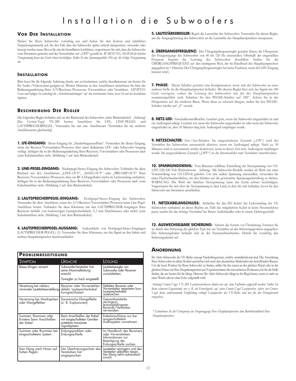 Cerwin-Vega VE-5C User Manual | Page 16 / 24