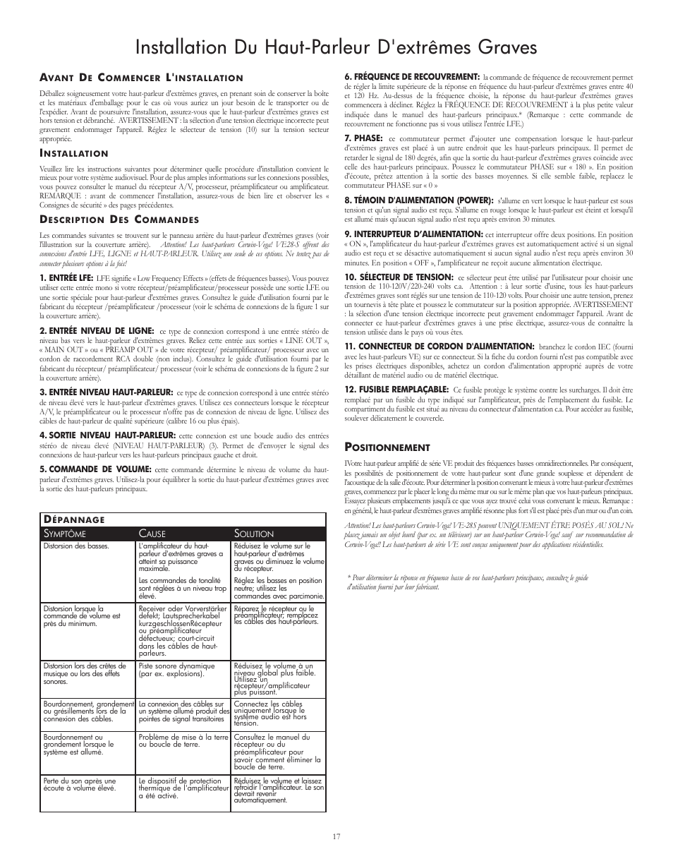Installation du haut-parleur d'extrêmes graves | Cerwin-Vega VE-5C User Manual | Page 21 / 24