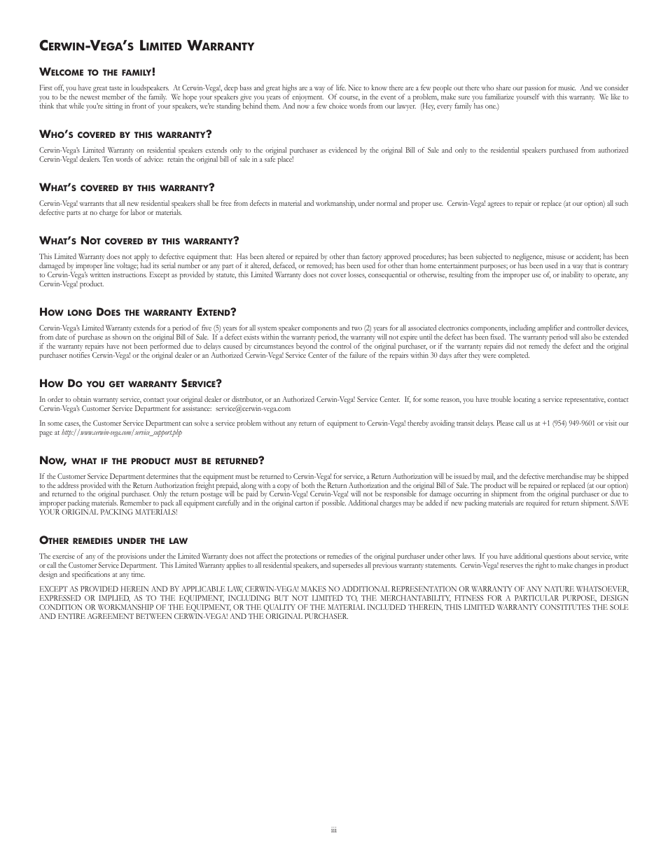 English | Cerwin-Vega VE-5C User Manual | Page 3 / 24