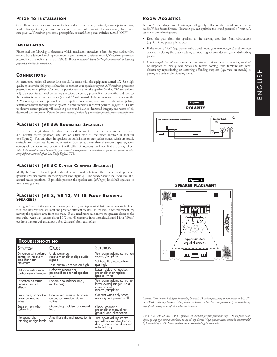 En g li s h | Cerwin-Vega VE-5C User Manual | Page 5 / 24