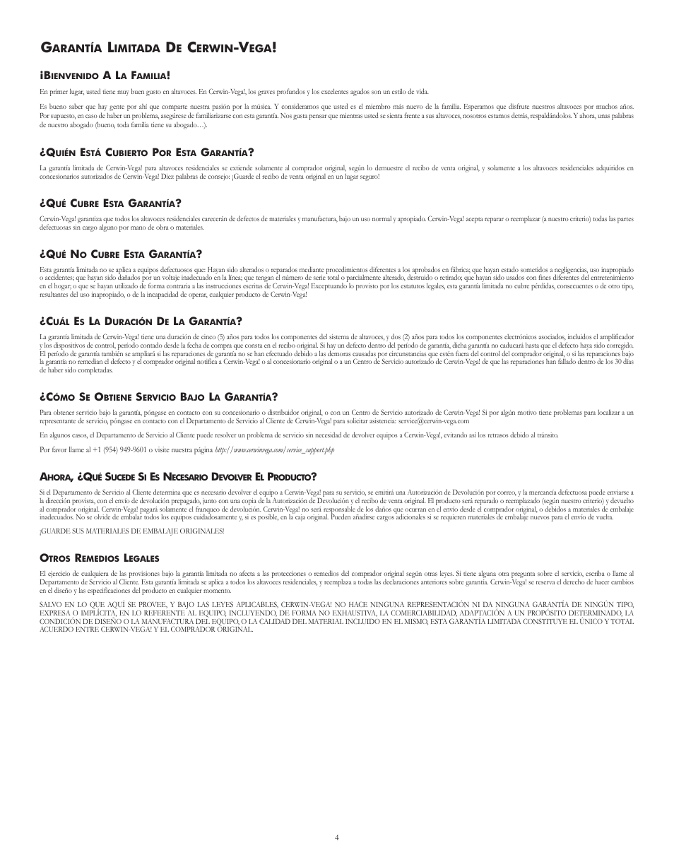 Spanish | Cerwin-Vega VE-5C User Manual | Page 8 / 24