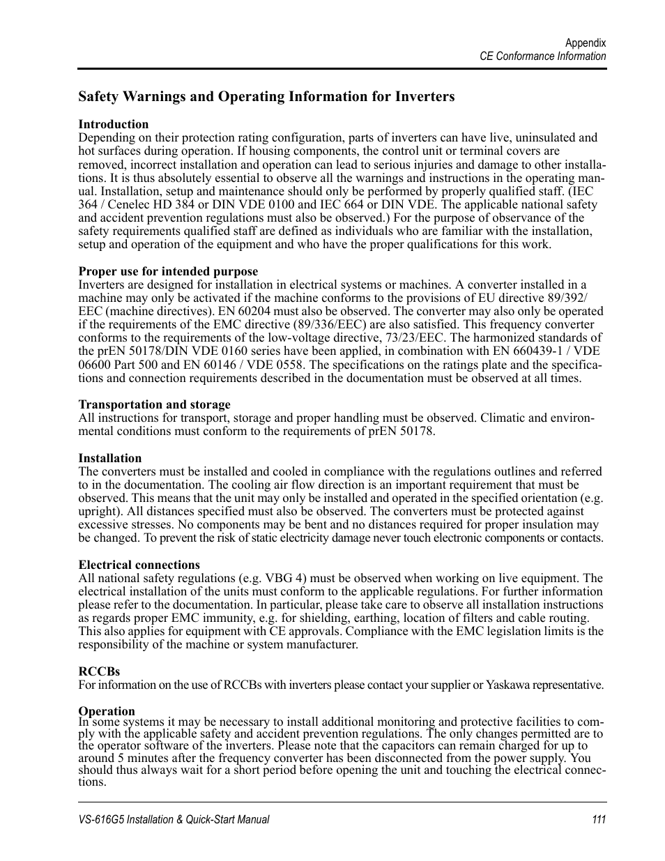 Yaskawa VS-616G5 Series Revision F Quick-Start User Manual | Page 114 / 117