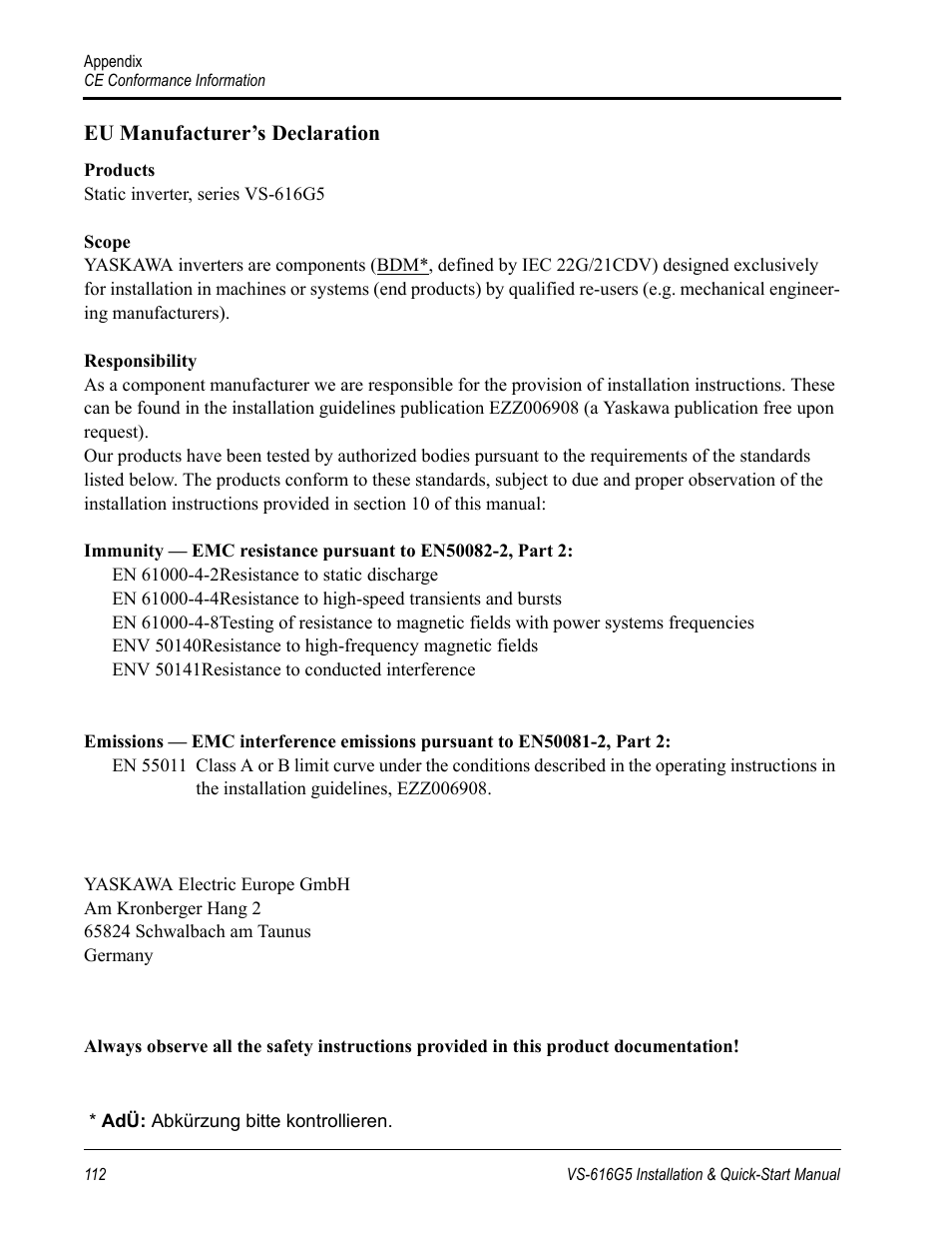 Yaskawa VS-616G5 Series Revision F Quick-Start User Manual | Page 115 / 117