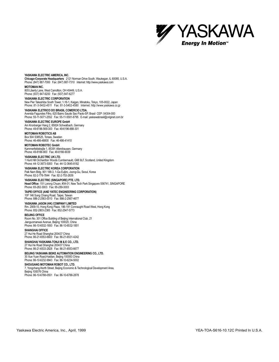 Yaskawa VS-616G5 Series Revision F Quick-Start User Manual | Page 117 / 117