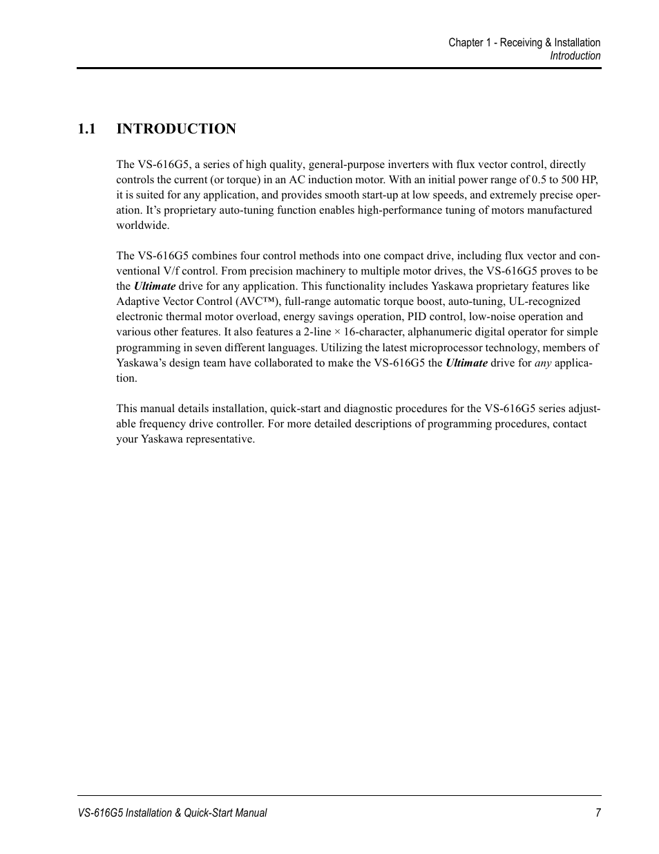 Yaskawa VS-616G5 Series Revision F Quick-Start User Manual | Page 7 / 117
