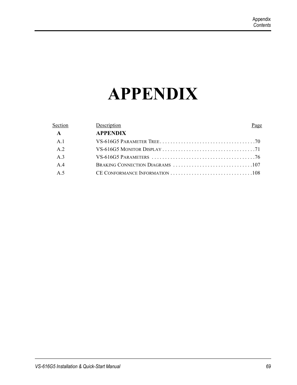 Appendix | Yaskawa VS-616G5 Series Revision F Quick-Start User Manual | Page 72 / 117