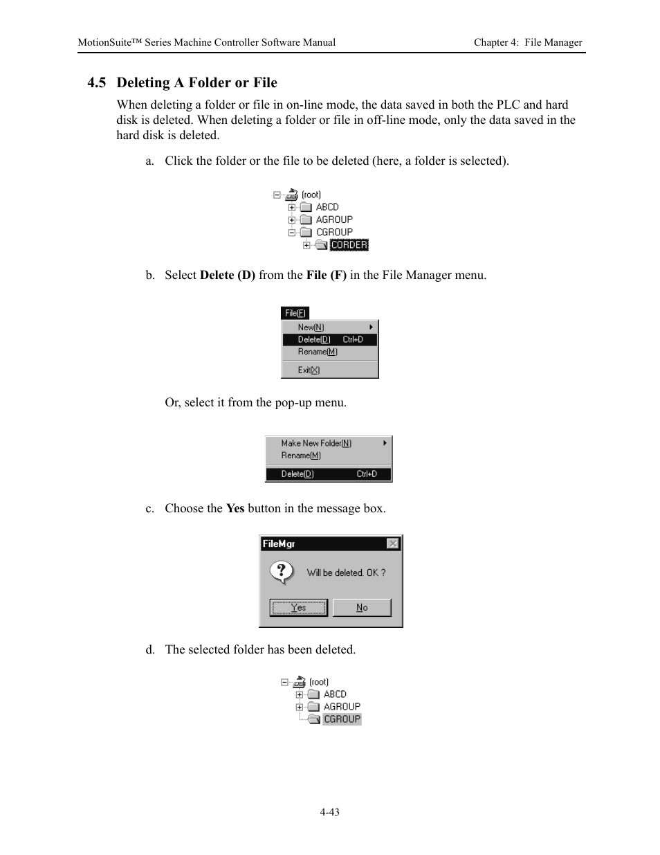 5 deleting a folder or file | Yaskawa MotionSuite Series Machine Controller Software Manual User Manual | Page 100 / 461