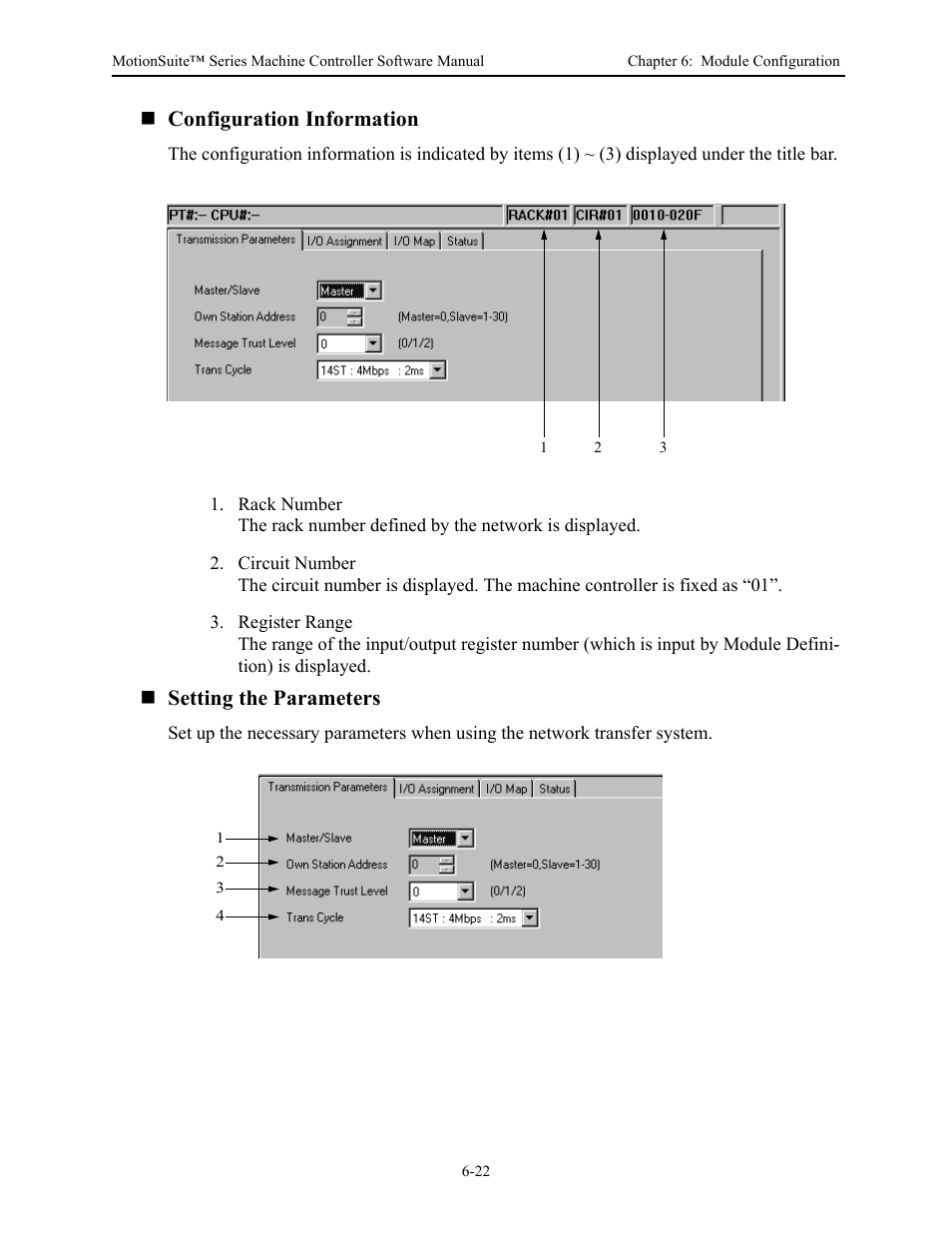 Configuration information, Setting the parameters | Yaskawa MotionSuite Series Machine Controller Software Manual User Manual | Page 166 / 461