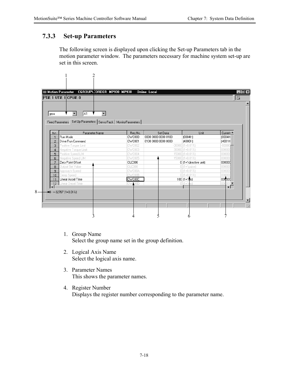 3 set-up parameters | Yaskawa MotionSuite Series Machine Controller Software Manual User Manual | Page 191 / 461