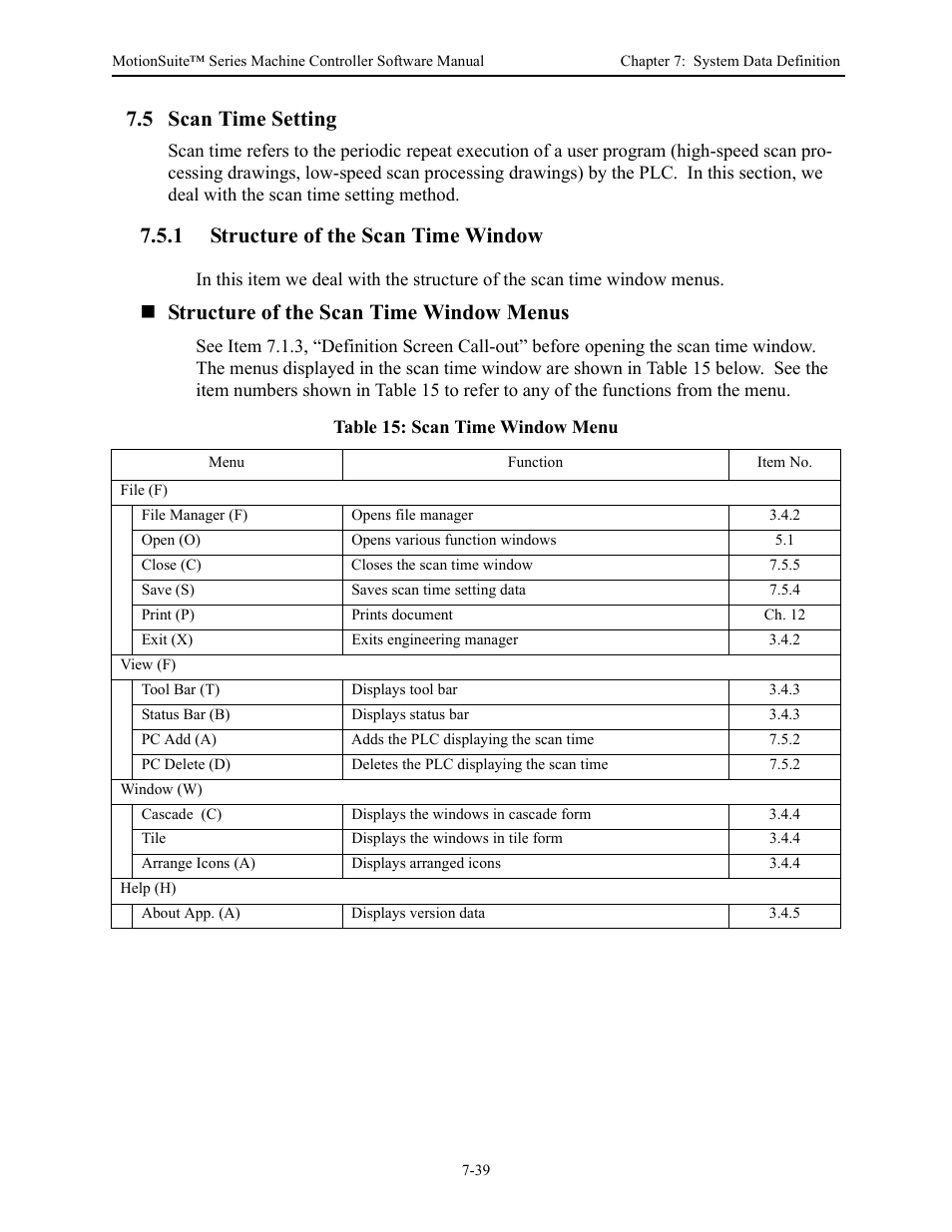 5 scan time setting, 1 structure of the scan time window, Structure of the scan time window menus | Yaskawa MotionSuite Series Machine Controller Software Manual User Manual | Page 212 / 461
