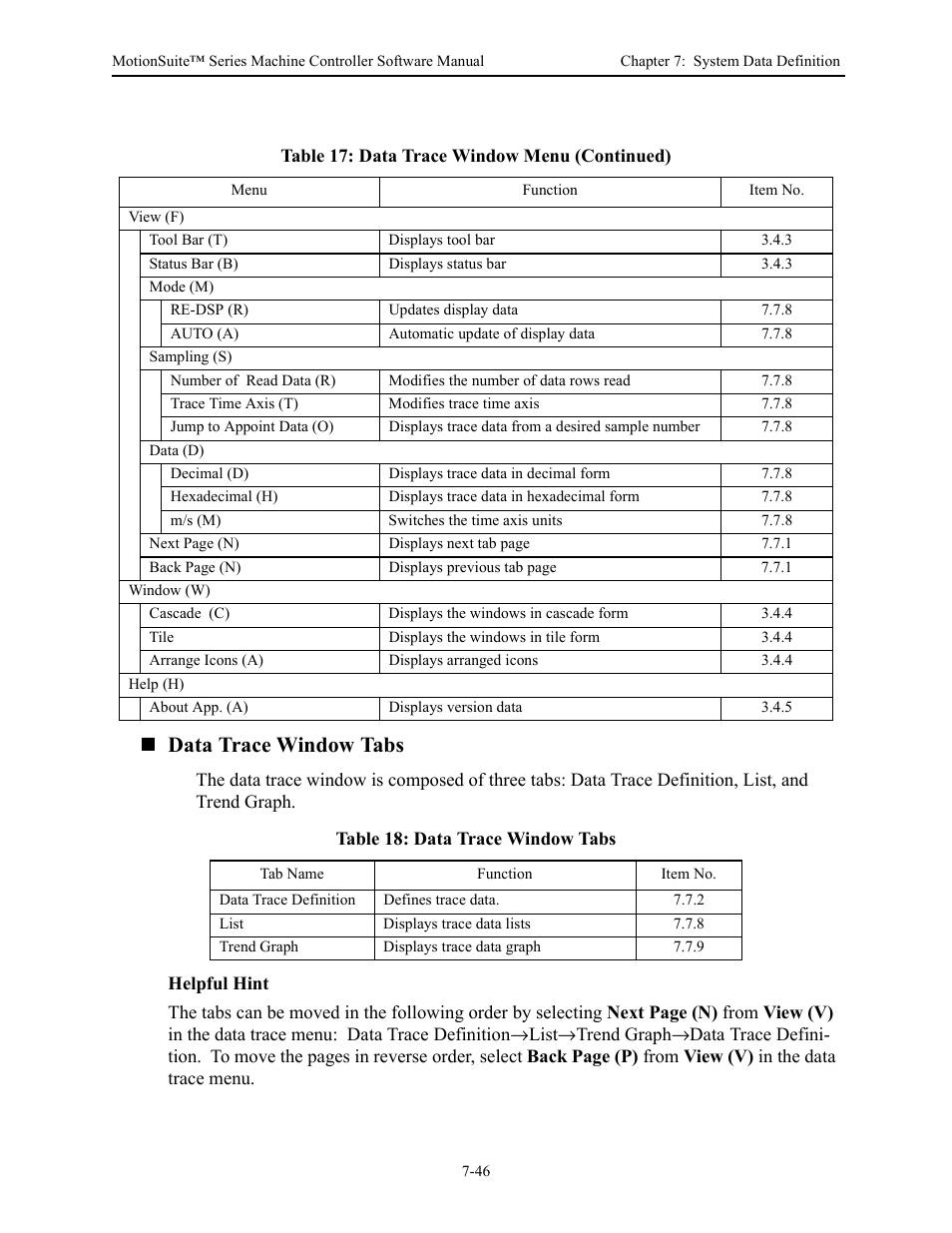 Data trace window tabs | Yaskawa MotionSuite Series Machine Controller Software Manual User Manual | Page 219 / 461