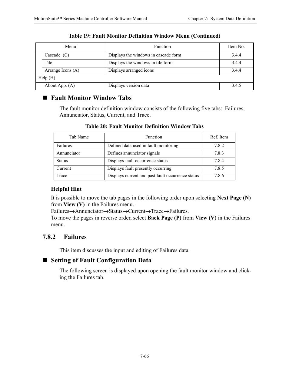 Fault monitor window tabs, 2 failures, Setting of fault configuration data | Yaskawa MotionSuite Series Machine Controller Software Manual User Manual | Page 239 / 461