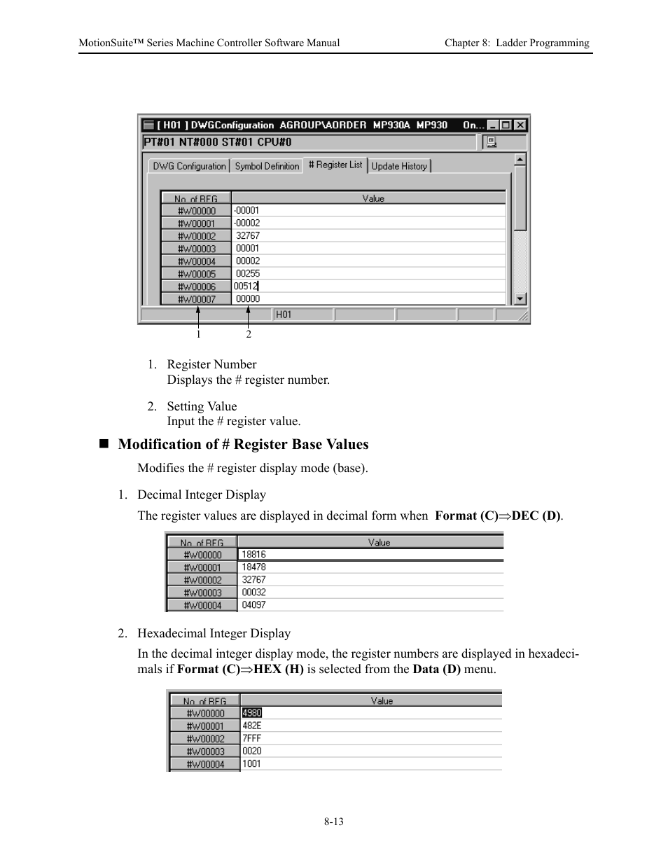 Modification of # register base values | Yaskawa MotionSuite Series Machine Controller Software Manual User Manual | Page 261 / 461